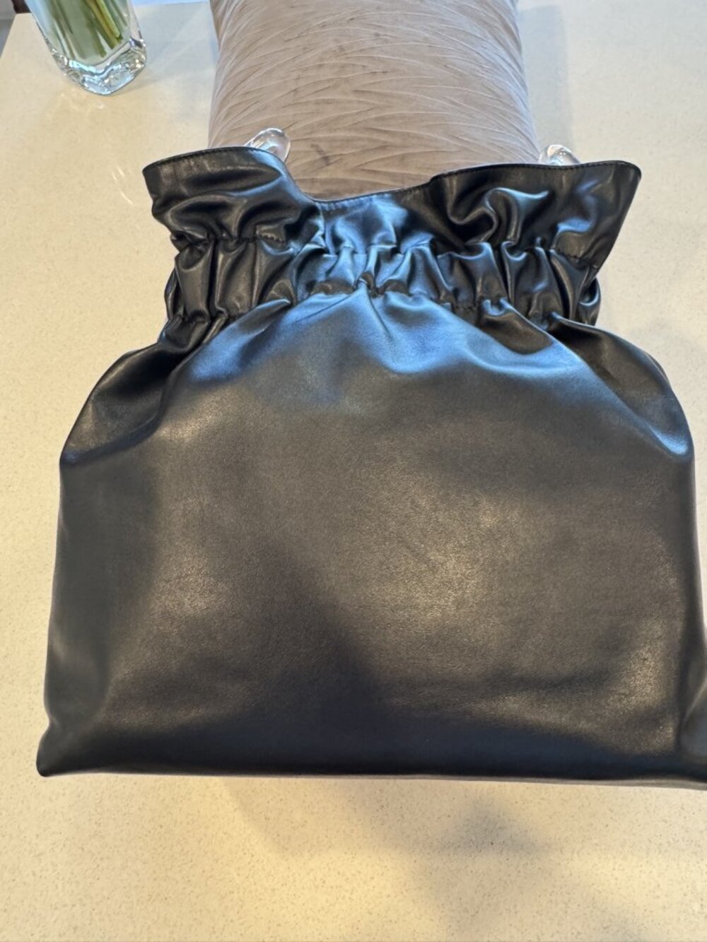 Authentic AGL (Attilio Giusti Leombruni) Black Leather Cinch Bag w/ Clear Chain - Picture 2 of 4